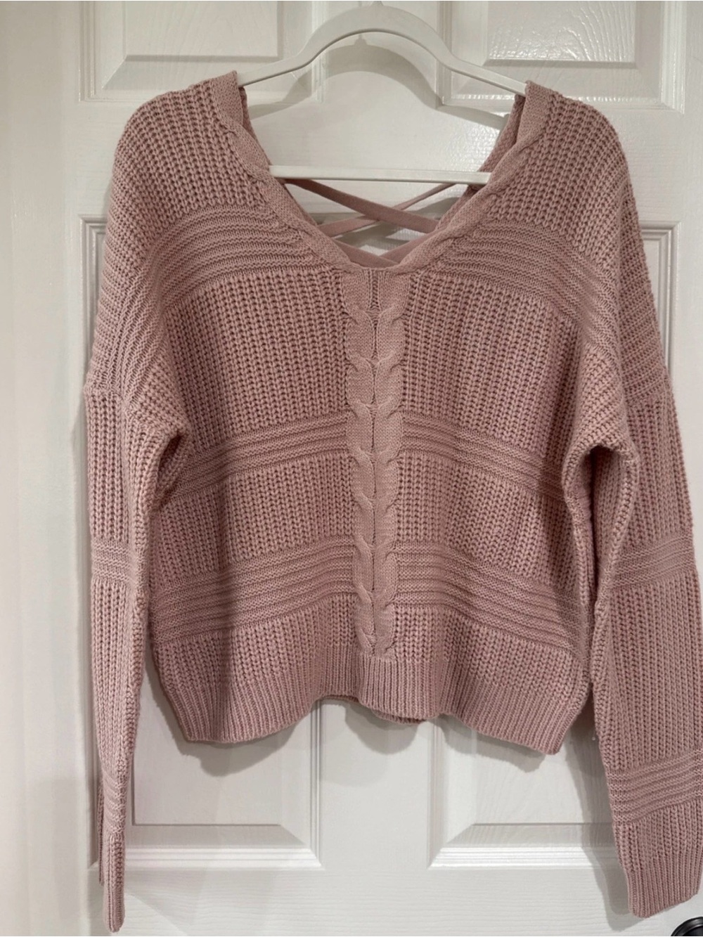 Full Circle Trends XL Long Sleeve Pullover Cropped Soft Cable Knit Sweater Pink